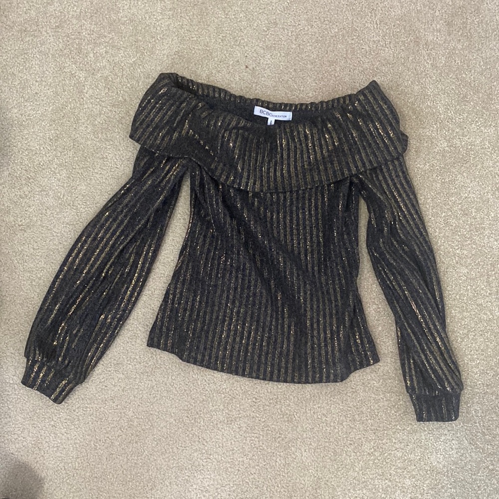 Bcbg metallic gold off the shoulder shirt, worn once